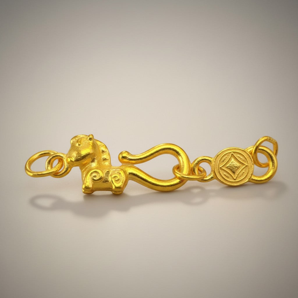 24K 999 Gold Chinese Zodiac Bring Wealth Horse D.I.Y Charm