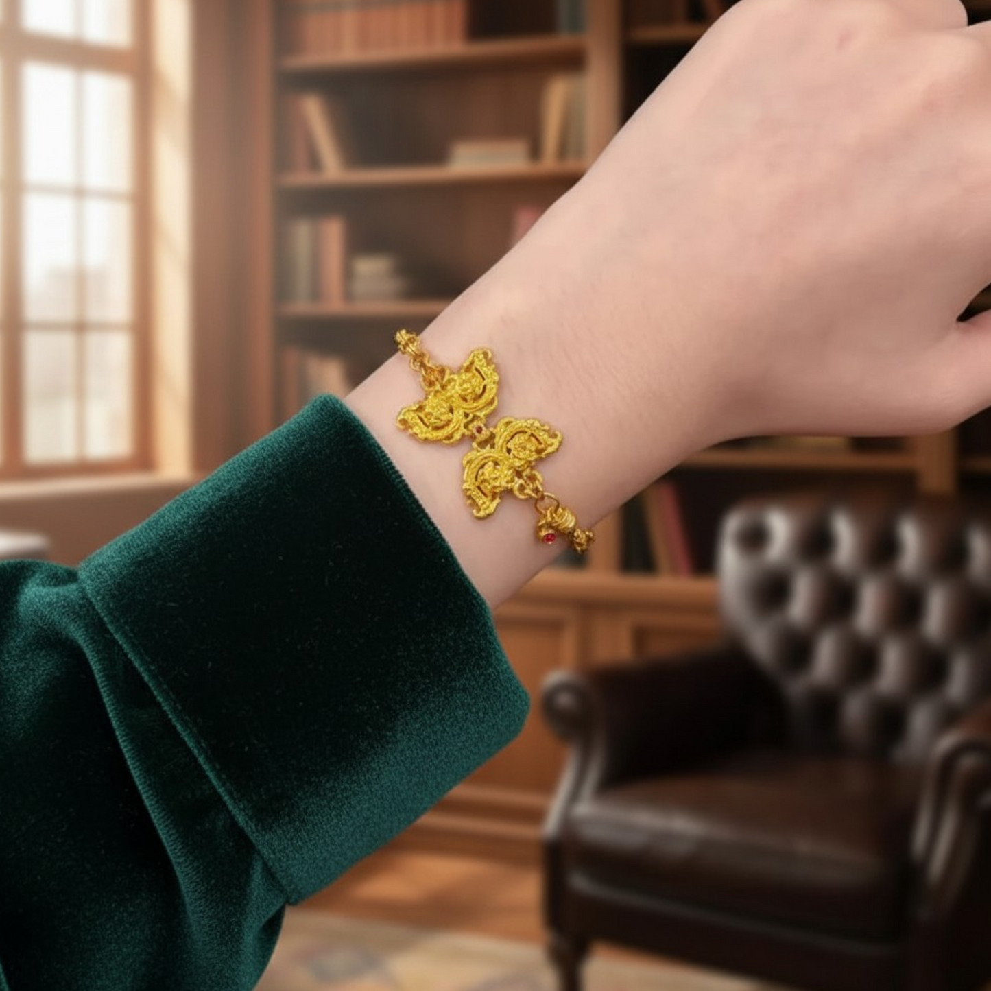 24K Gold Dragon and Phoenix Auspiciousness Chain Bracelet