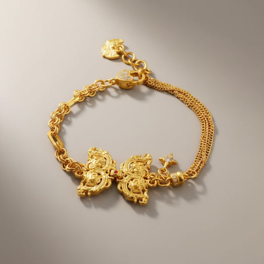 24K Gold Dragon and Phoenix Auspiciousness Chain Bracelet
