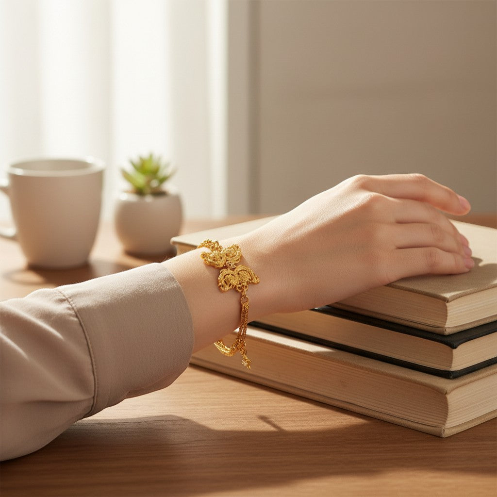 24K Gold Dragon and Phoenix Auspiciousness Chain Bracelet