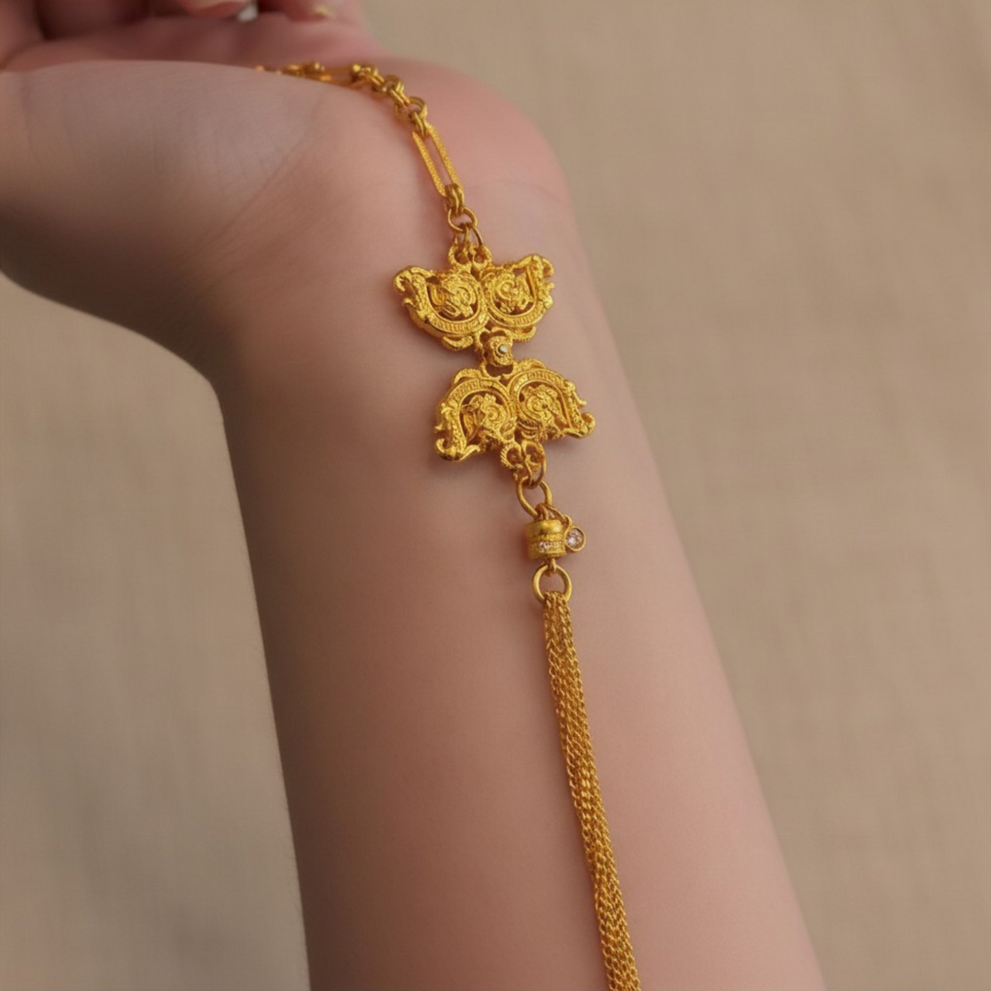 24K Gold Dragon and Phoenix Auspiciousness Chain Bracelet