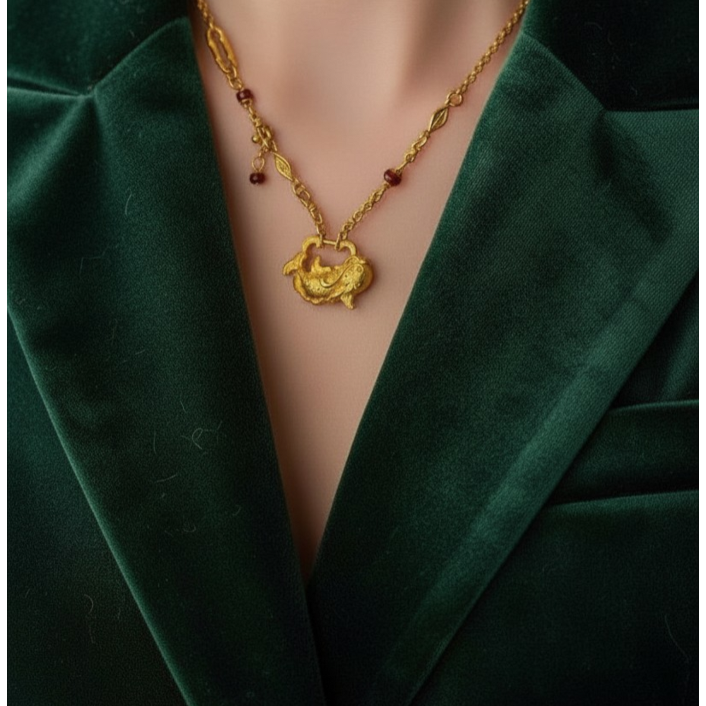 24K Gold Fish Leaping Over Dragon Gate Pendant Necklace
