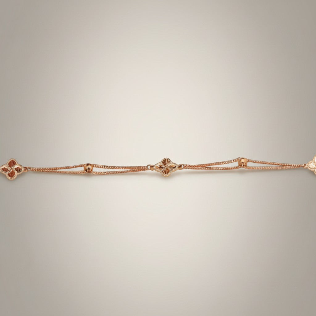 18K Rose Gold Flower clover Charm Bracelet
