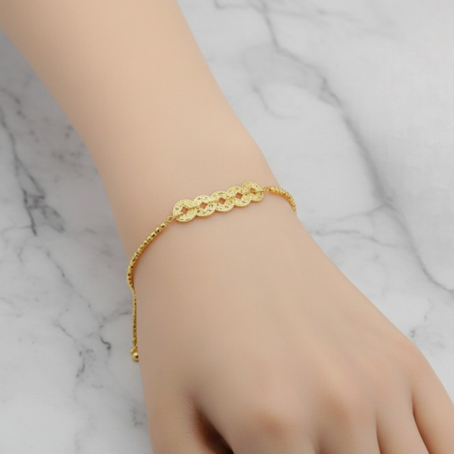 18K Gold Five Emperor Coins Charm with Beads Bracelet