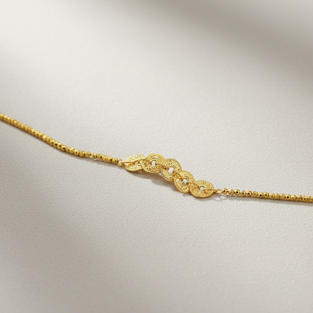 18K Gold Five Emperor Coins Charm with Beads Bracelet