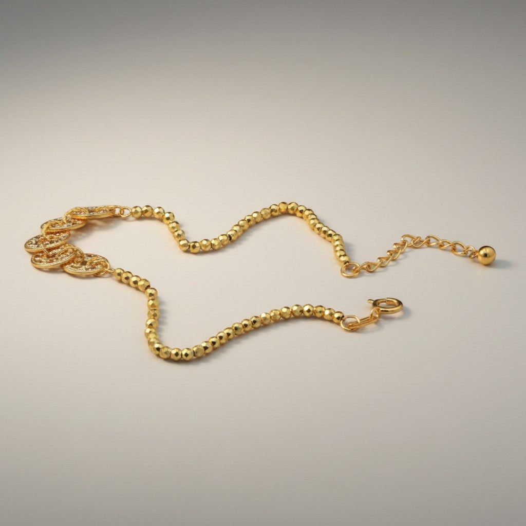 18K Gold Five Emperor Coins Charm with Beads Bracelet