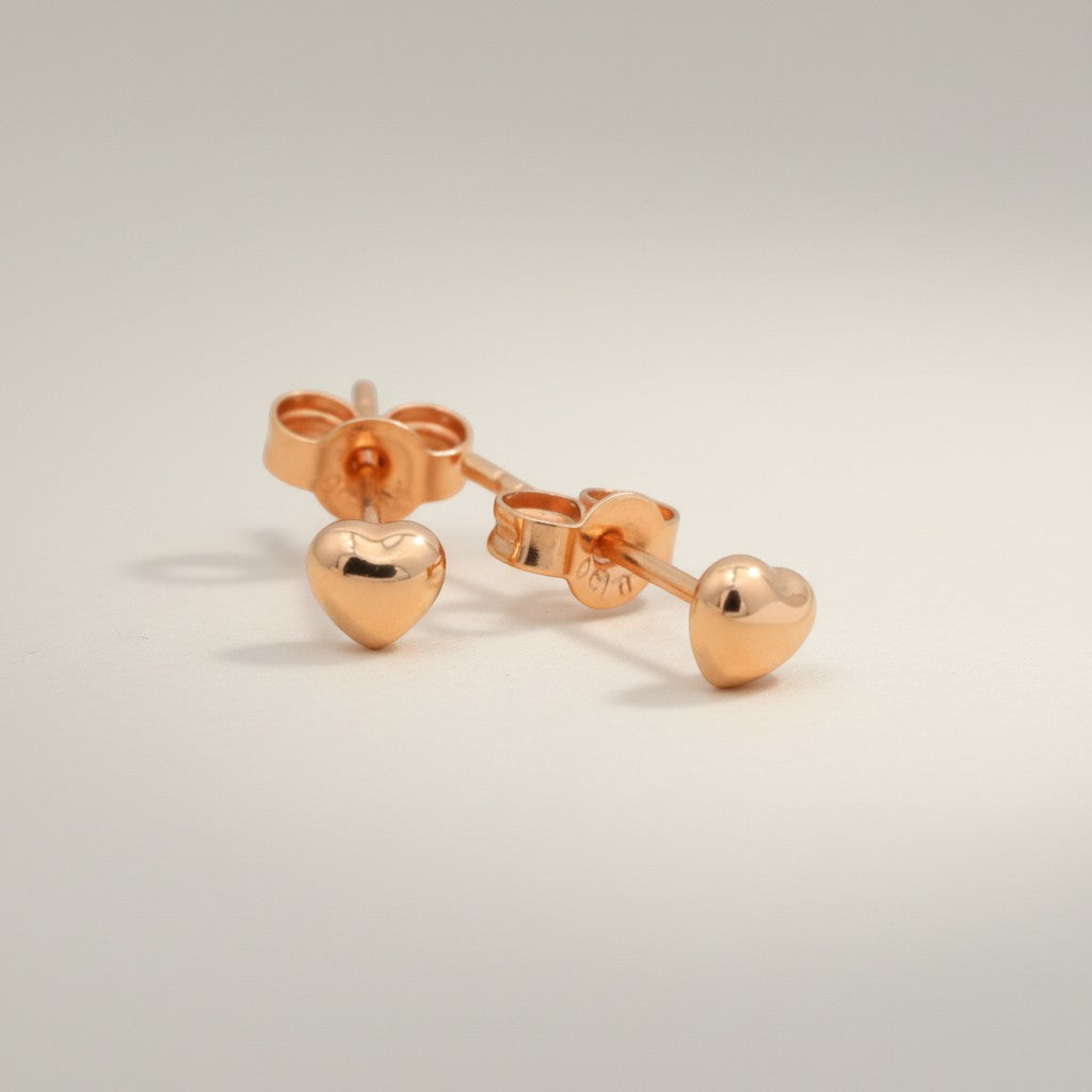 Genuine 18K Rose Gold Mini Heart Stud Earrings