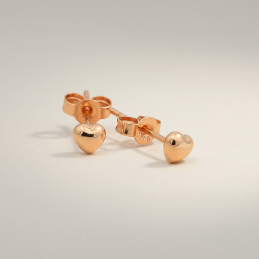 Genuine 18K Rose Gold Mini Heart Stud Earrings
