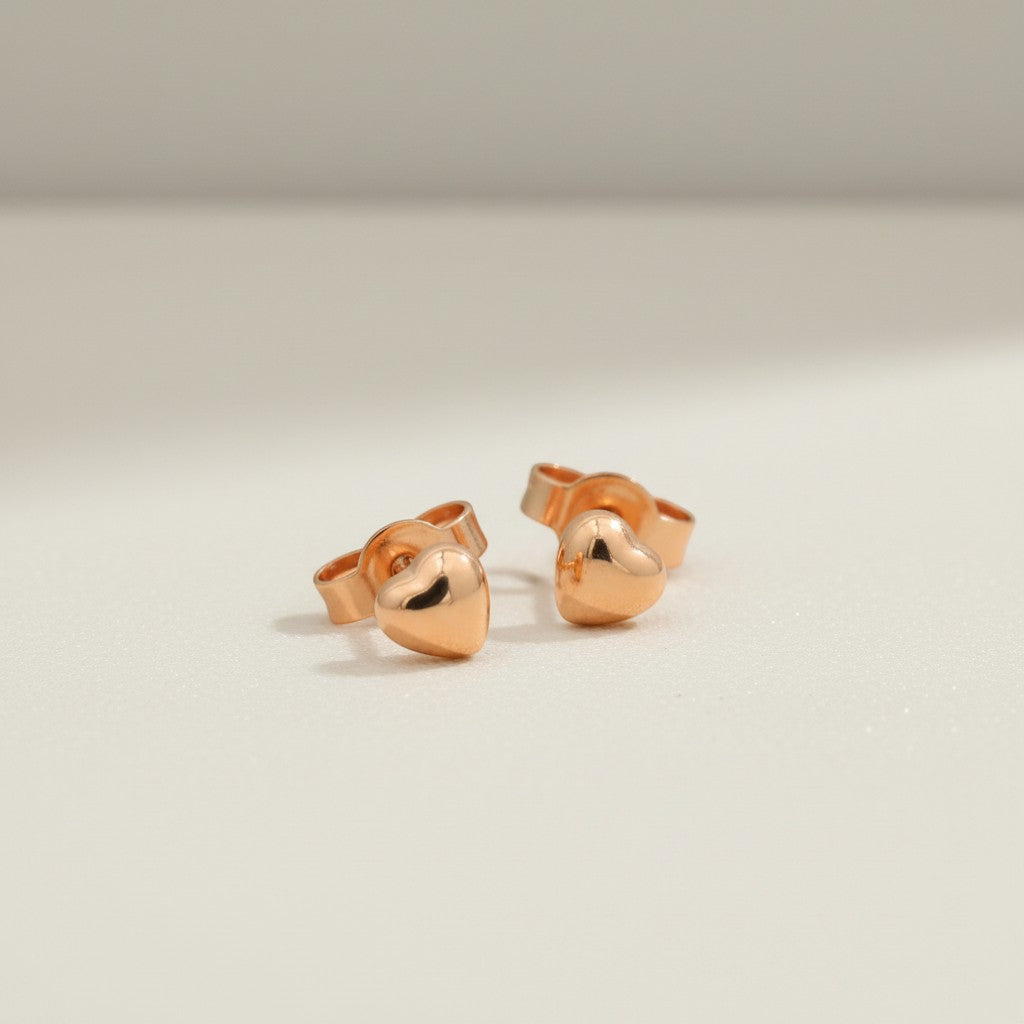 Genuine 18K Rose Gold Mini Heart Stud Earrings