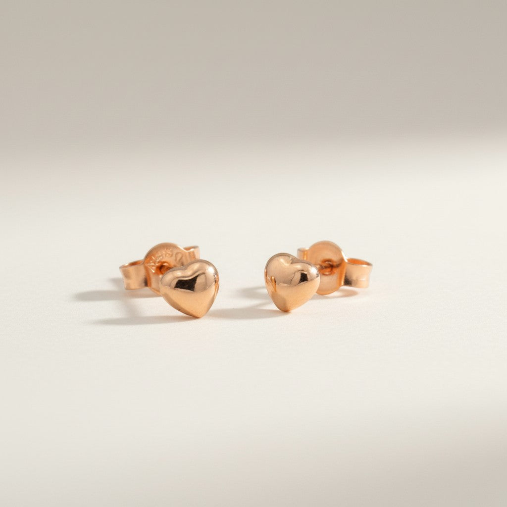 Genuine 18K Rose Gold Mini Heart Stud Earrings
