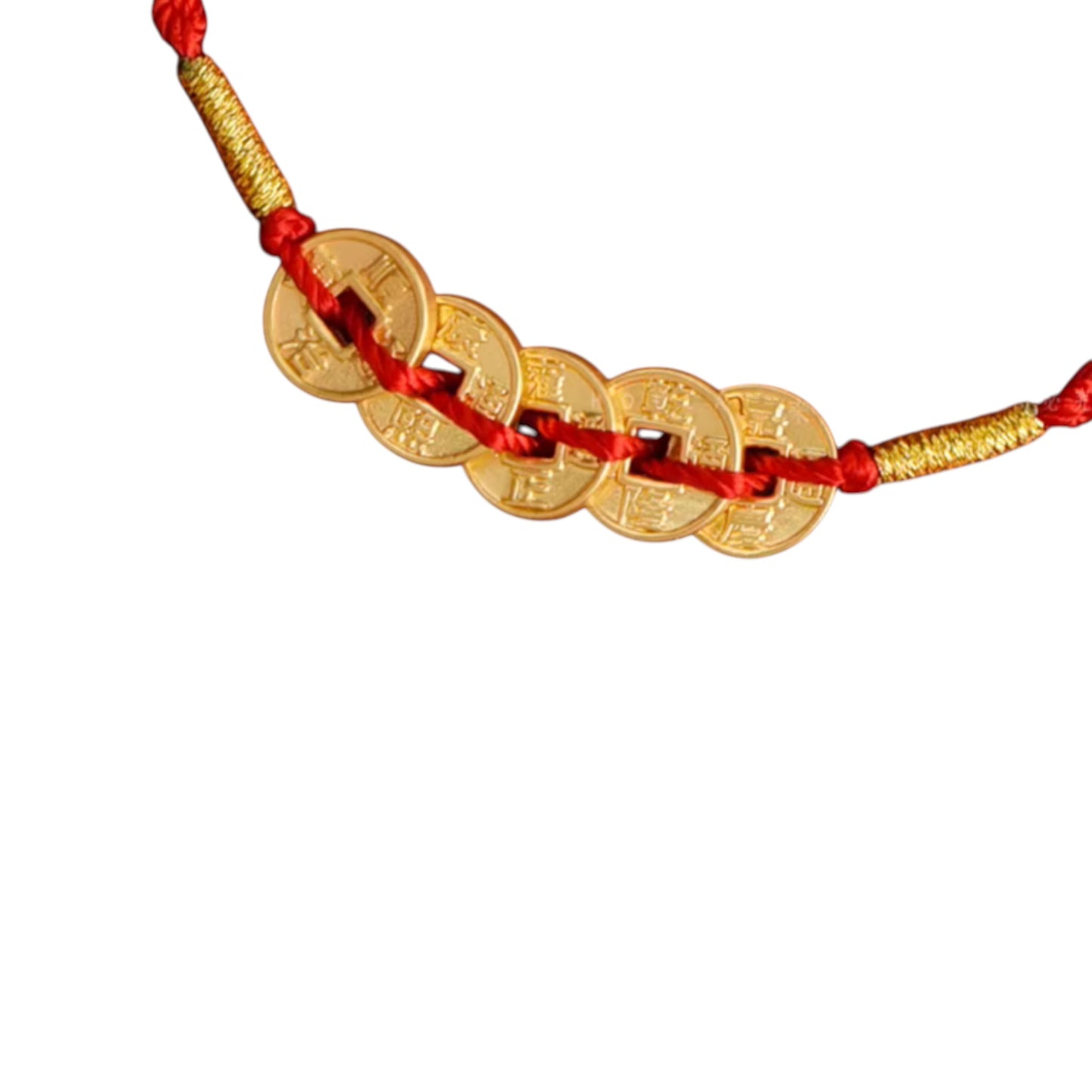 24k Solid 999 Gold Five Emperors Coins Red Rope Bracelet for Men and Women