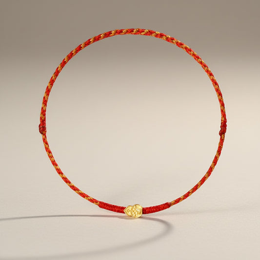 24K 999 Gold Lucky Gourd Charm Red Rope Braided Bracelet Anklet