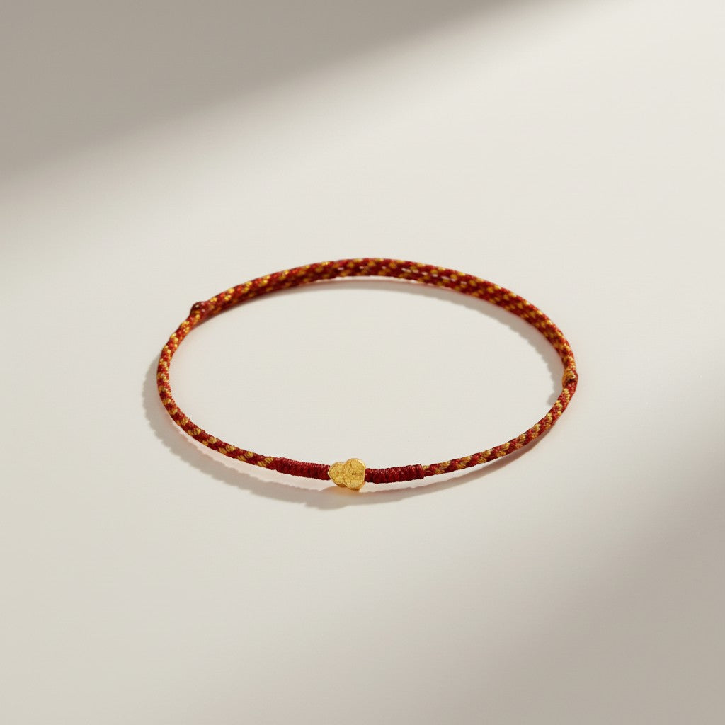 24K 999 Gold Lucky Gourd Charm Red Rope Braided Bracelet Anklet