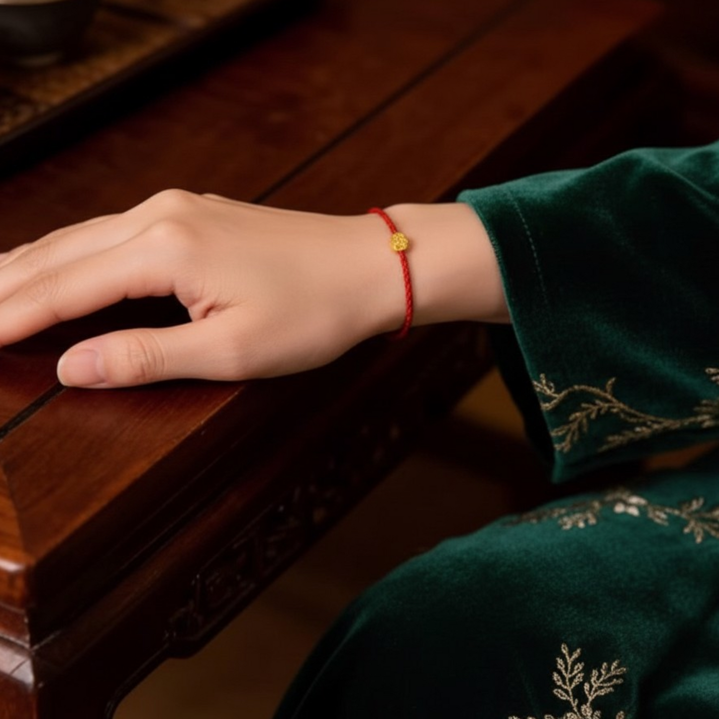 24K 999 Gold Lucky Gourd Charm Red Rope Braided Bracelet Anklet