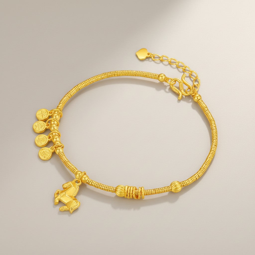 24K Gold 999 Beads Horse Charm Bracelet