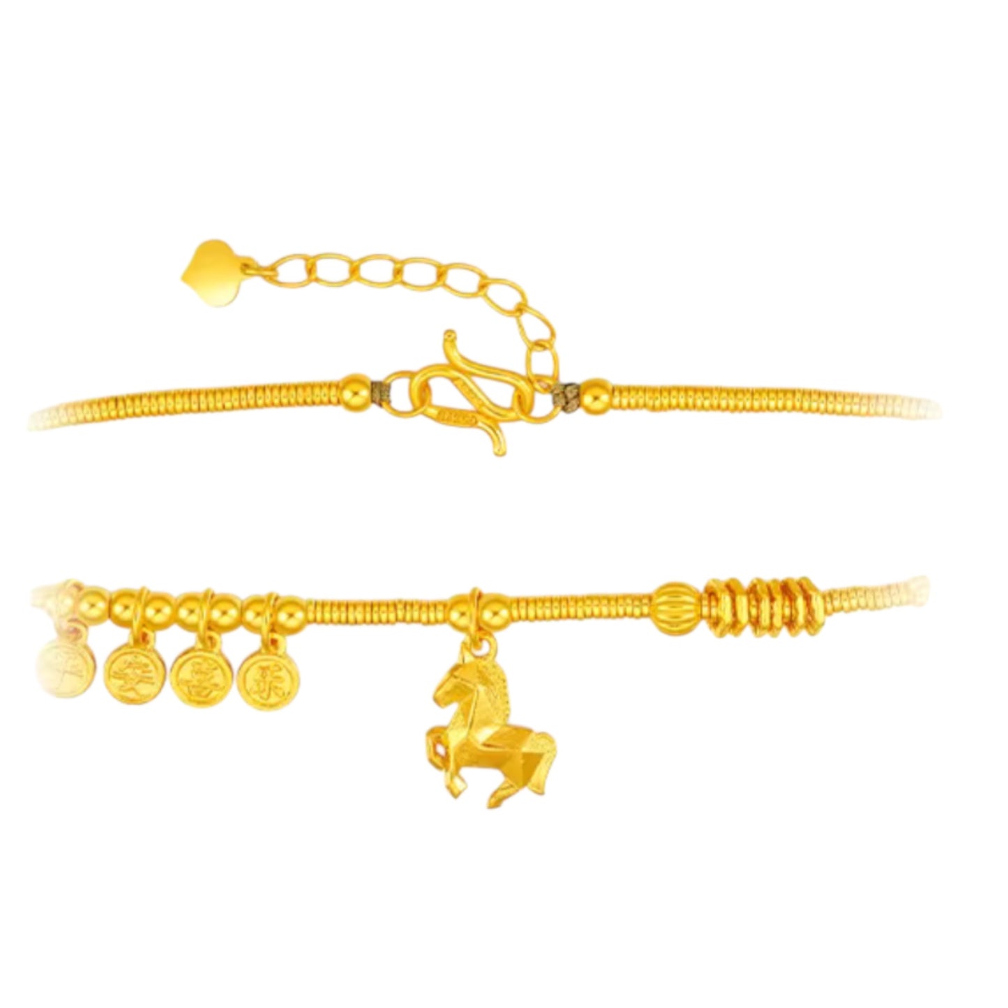 24K Gold 999 Beads Horse Charm Bracelet