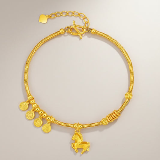 24K Gold 999 Beads Horse Charm Bracelet