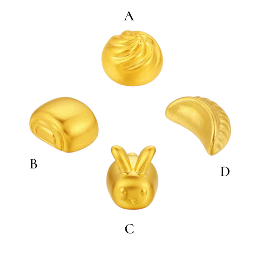 24K 5D Gold Playful Fun Chinese Dumpling Bun D.I.Y Charm Pendant Spacer