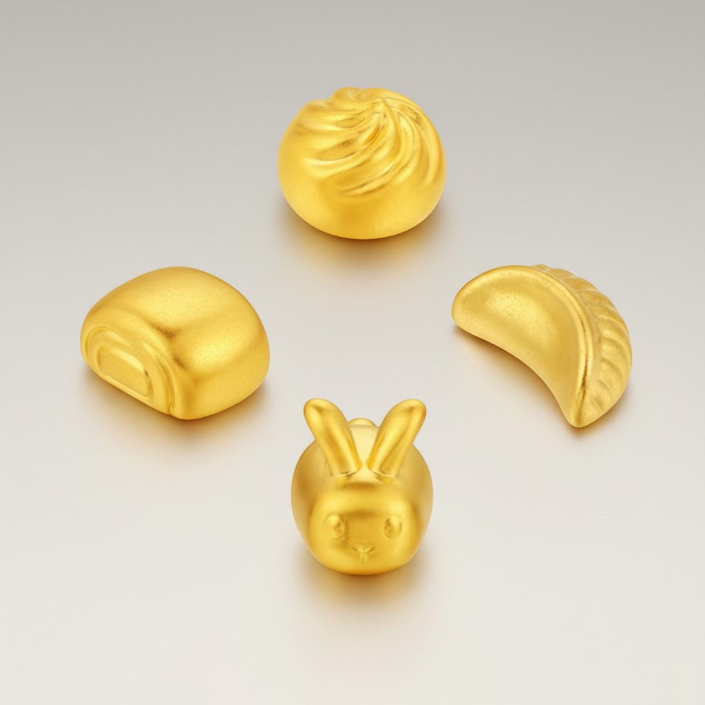 24K 5D Gold Playful Fun Chinese Dumpling Bun D.I.Y Charm Pendant Spacer