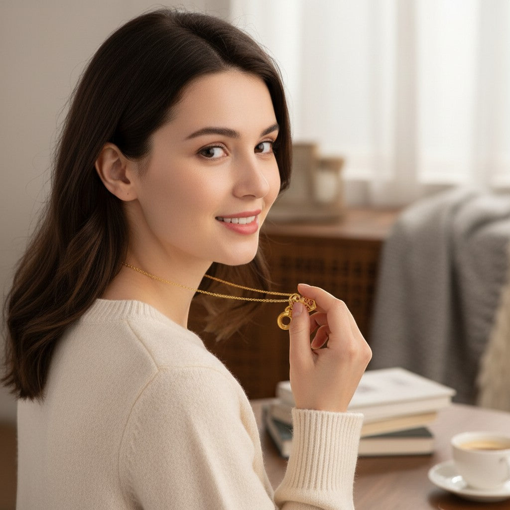 24K 5D Gold Chinese Blessing Enamel Good Fortune Charm Peach Blossom Pendant