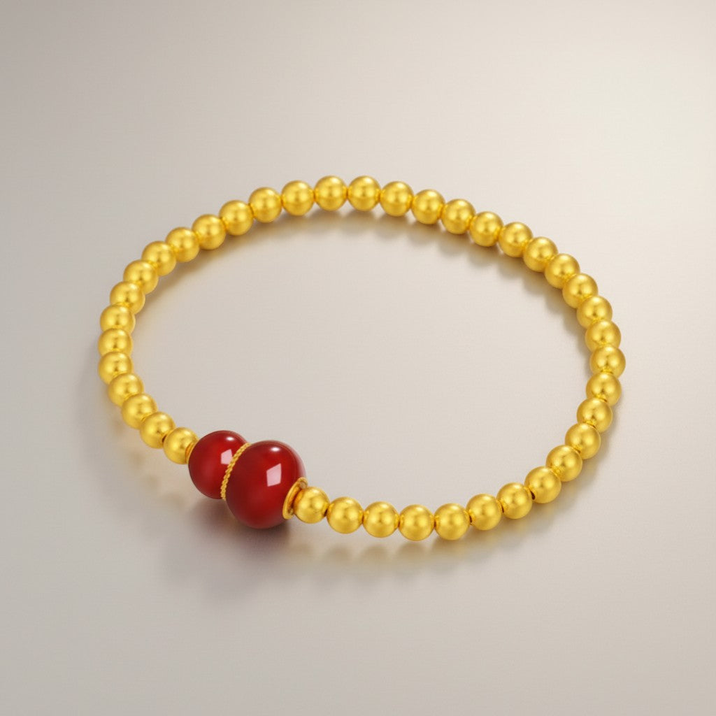 24K 5D Hard Gold Red Enamel Gourd Charm Beads Bracelet