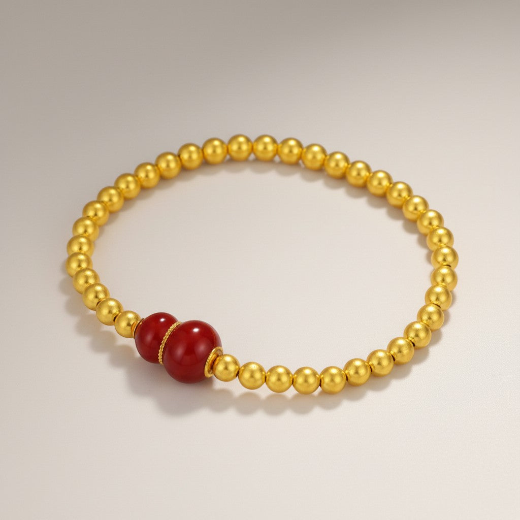 24K 5D Hard Gold Red Enamel Gourd Charm Beads Bracelet