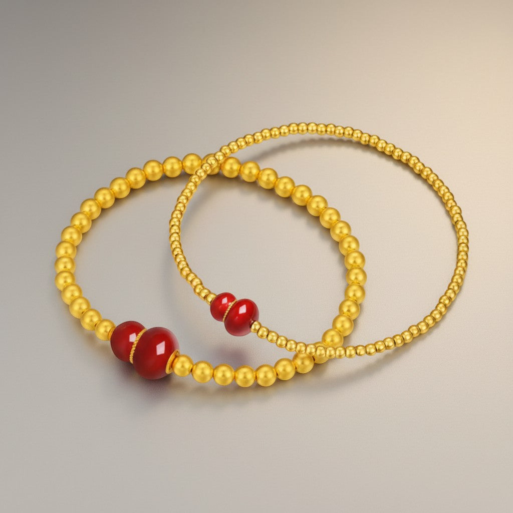 24K 5D Hard Gold Red Enamel Gourd Charm Beads Bracelet
