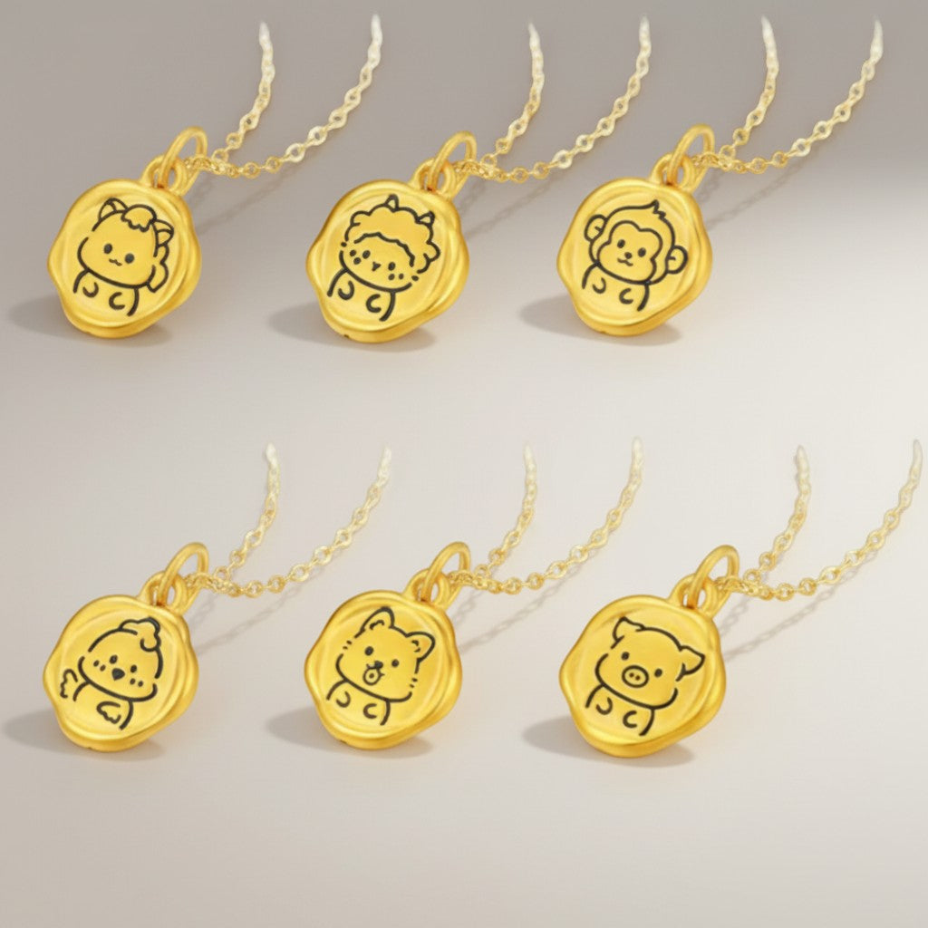 24K 5D Hard Gold Chinese Zodiac Cute Enamel Animals Charm Pendant