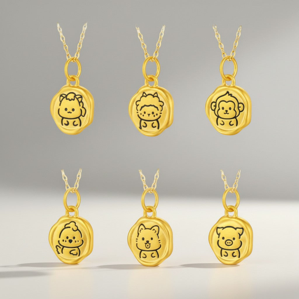 24K 5D Hard Gold Chinese Zodiac Cute Enamel Animals Charm Pendant
