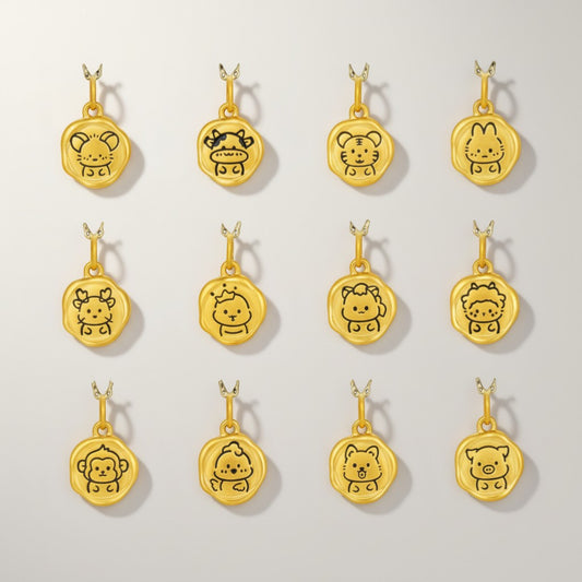 24K 5D Hard Gold Chinese Zodiac Cute Enamel Animals Charm Pendant