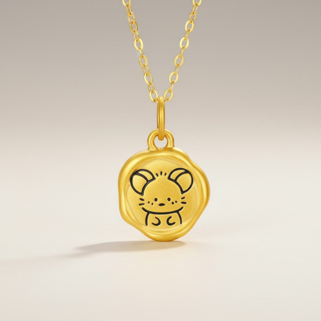 24K 5D Hard Gold Chinese Zodiac Cute Enamel Animals Charm Pendant