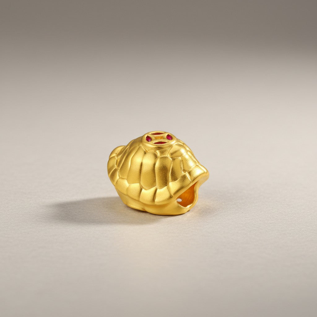 24K 5D Hard Gold Enamel Turtle Good Luck Charm Beads Braided Bracelet