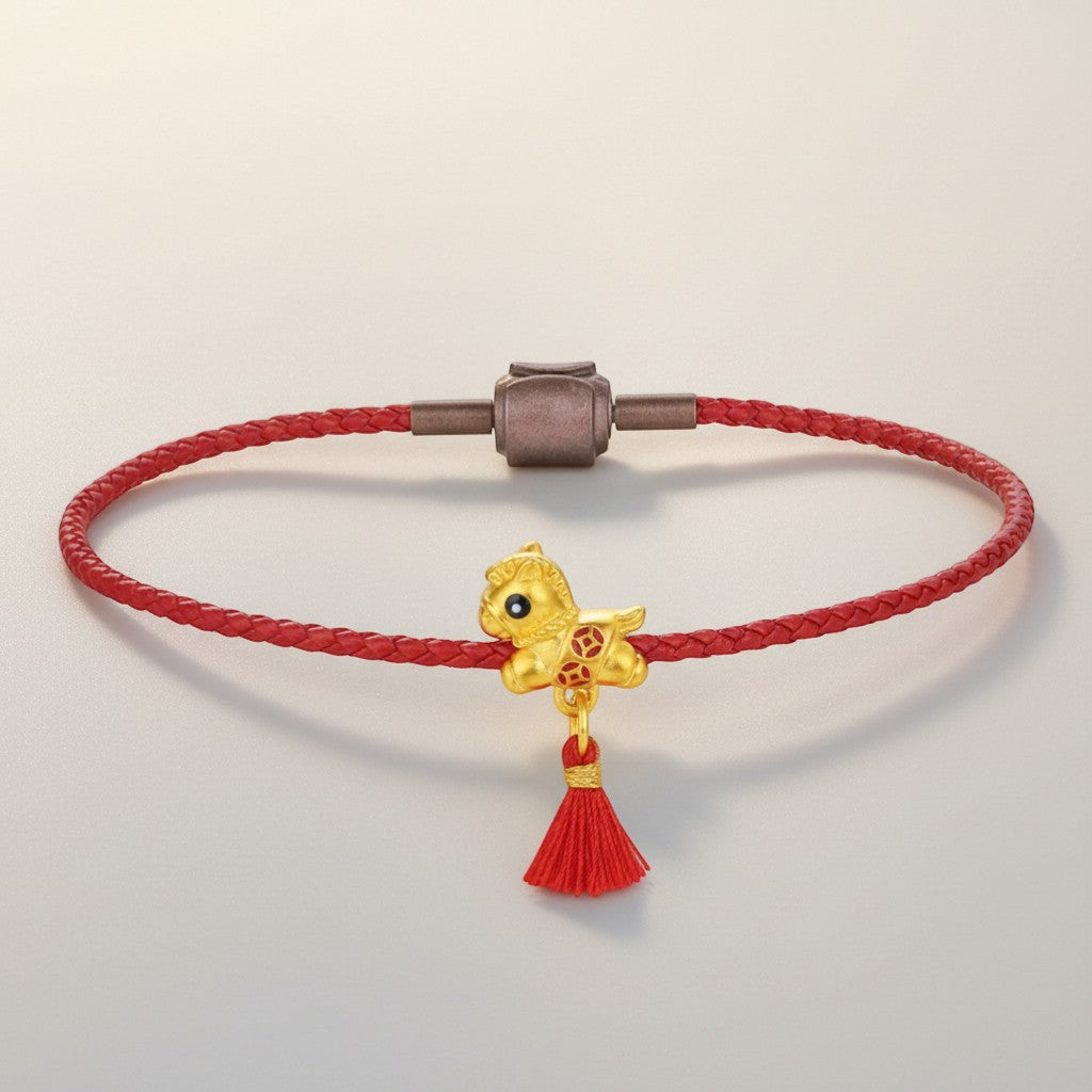 24K 5D Gold Enamel Horse Charm with Tassel Pendant