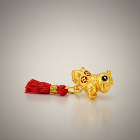 24K 5D Gold Enamel Horse Charm with Tassel Pendant