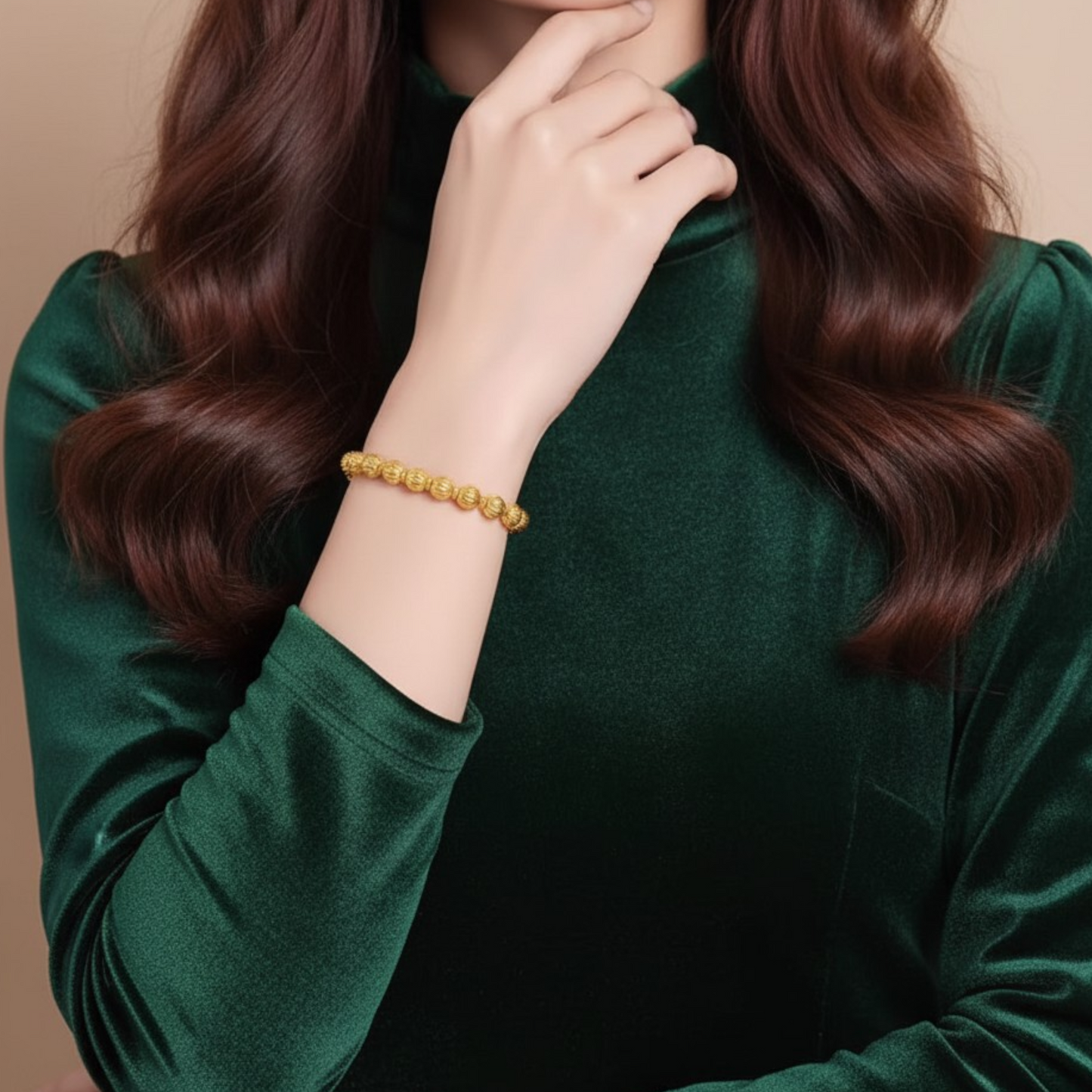 24K 5D Hard Gold Pumpkin Beads Bracelet