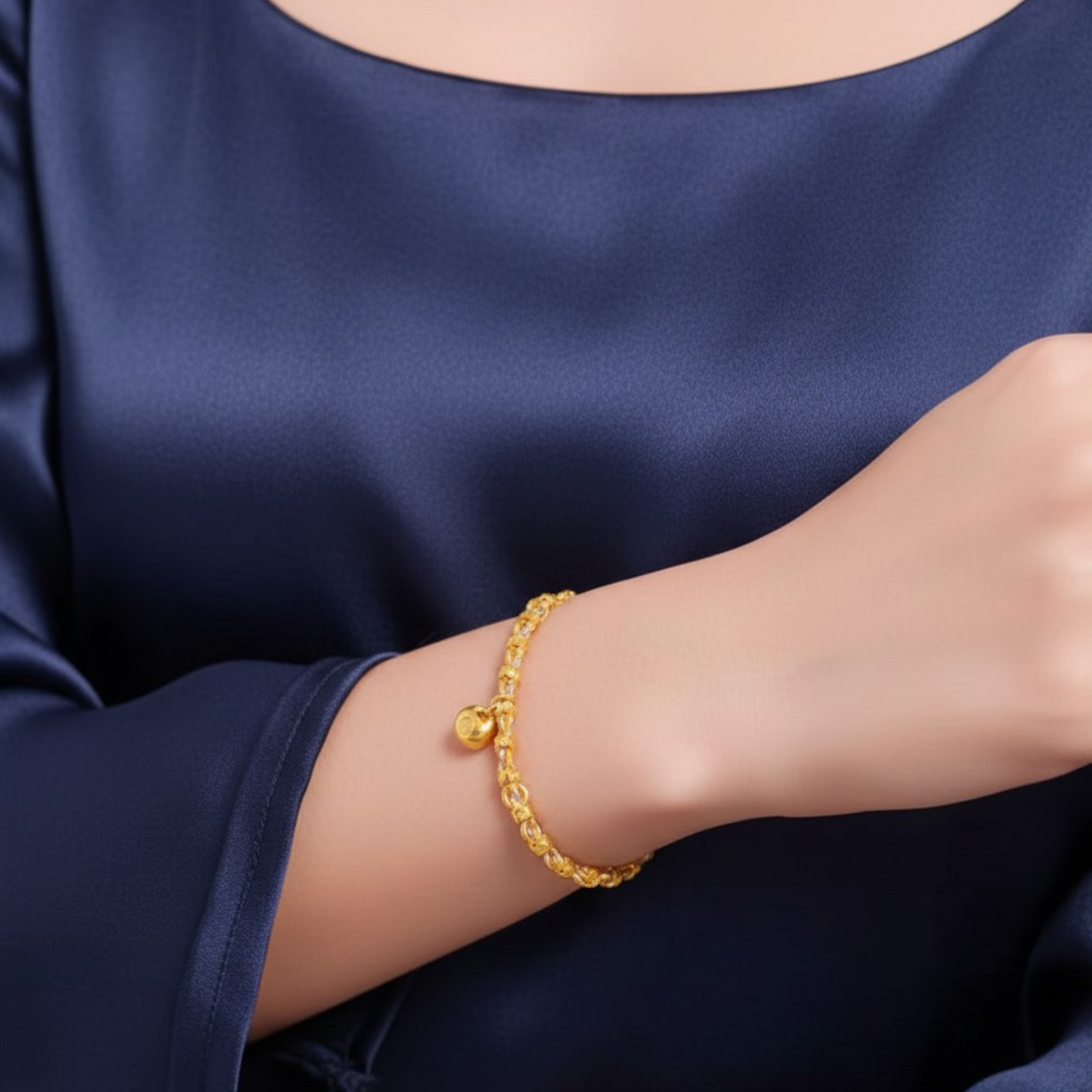 24K 999 Gold Chinese Blessing Lock Charm Braided Bracelet