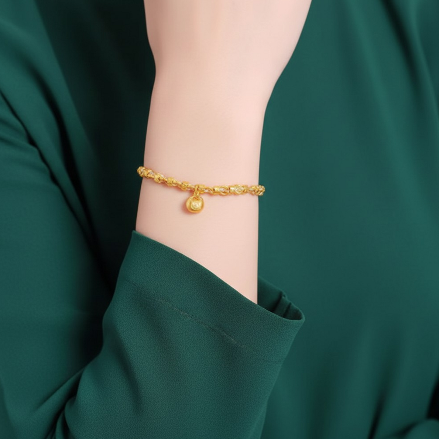24K 999 Gold Chinese Blessing Lock Charm Braided Bracelet