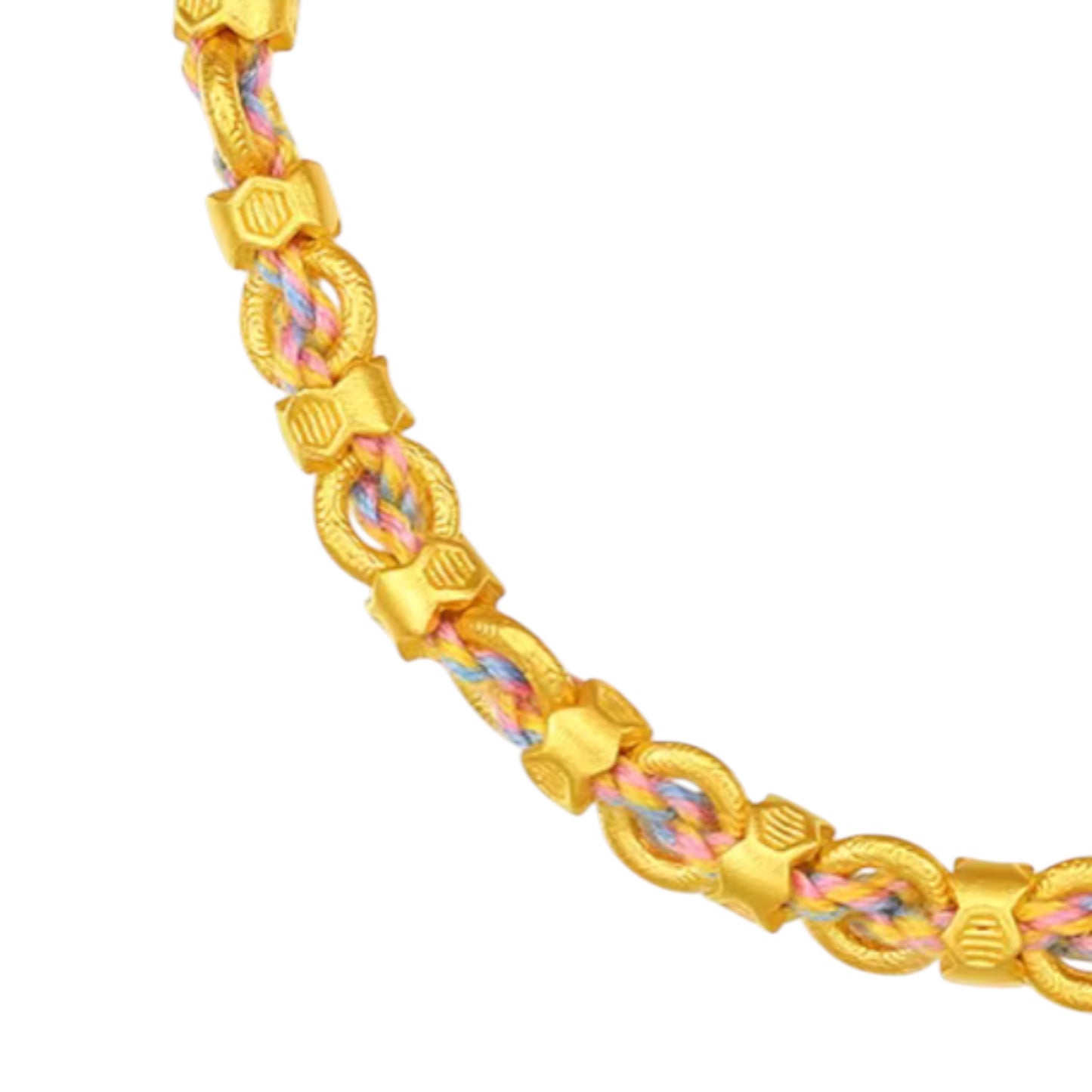 24K 999 Gold Chinese Blessing Lock Charm Braided Bracelet