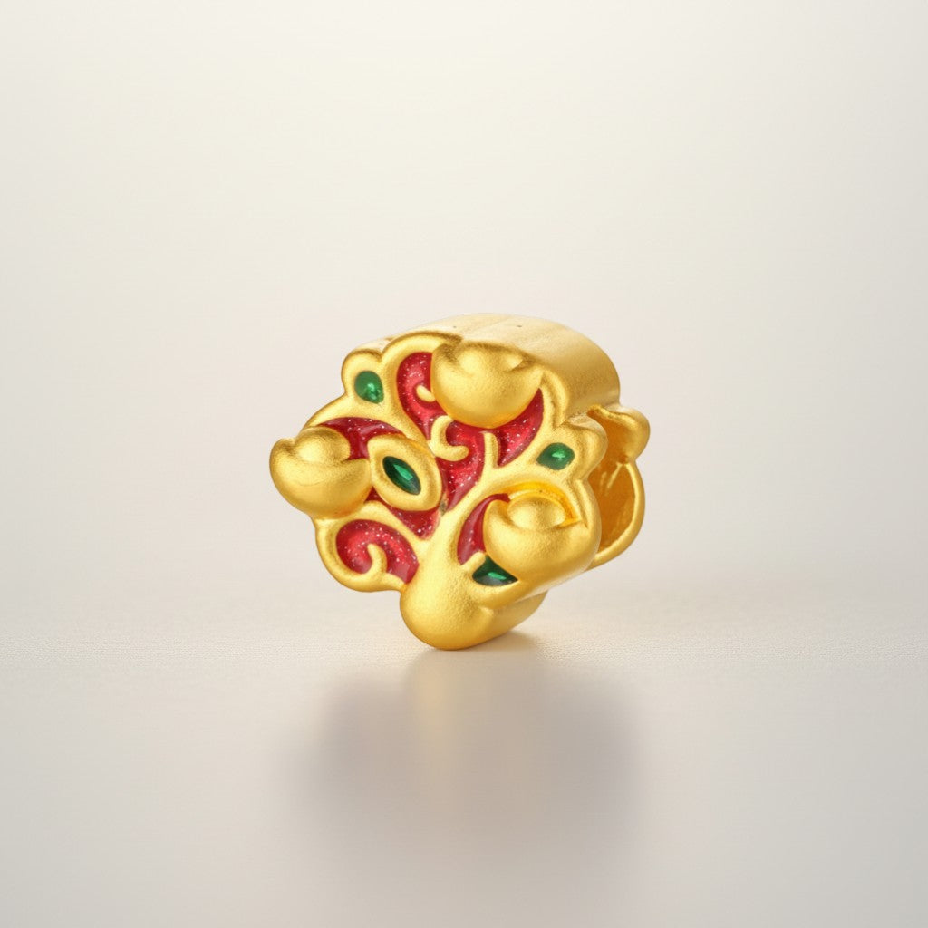24K Hard Gold Chinese Blessing Enamel D.I.Y Charm Pendant