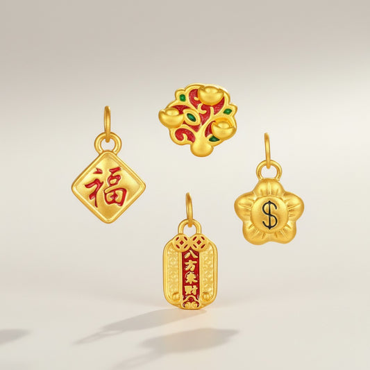 24K Hard Gold Chinese Blessing Enamel D.I.Y Charm Pendant