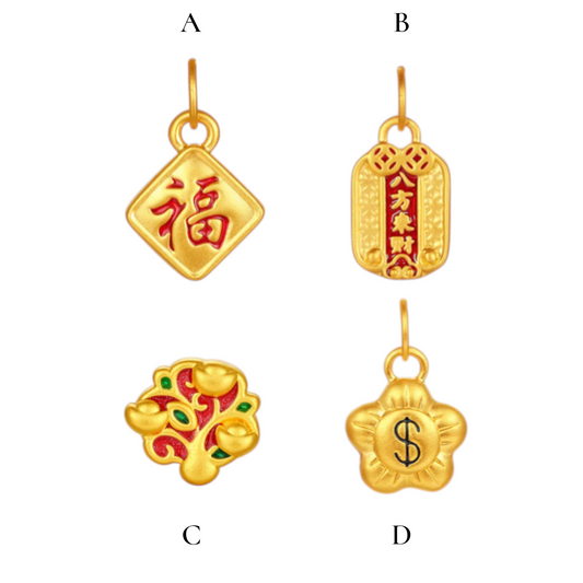 24K Hard Gold Chinese Blessing Enamel D.I.Y Charm Pendant