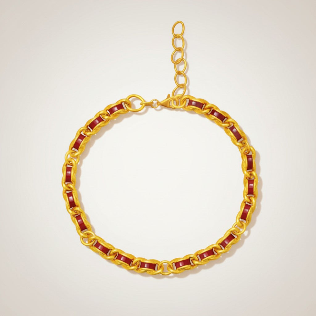 24K 5D Hard Gold Red Enamel Chain Bracelet