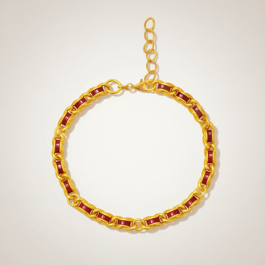 24K 5D Hard Gold Red Enamel Chain Bracelet