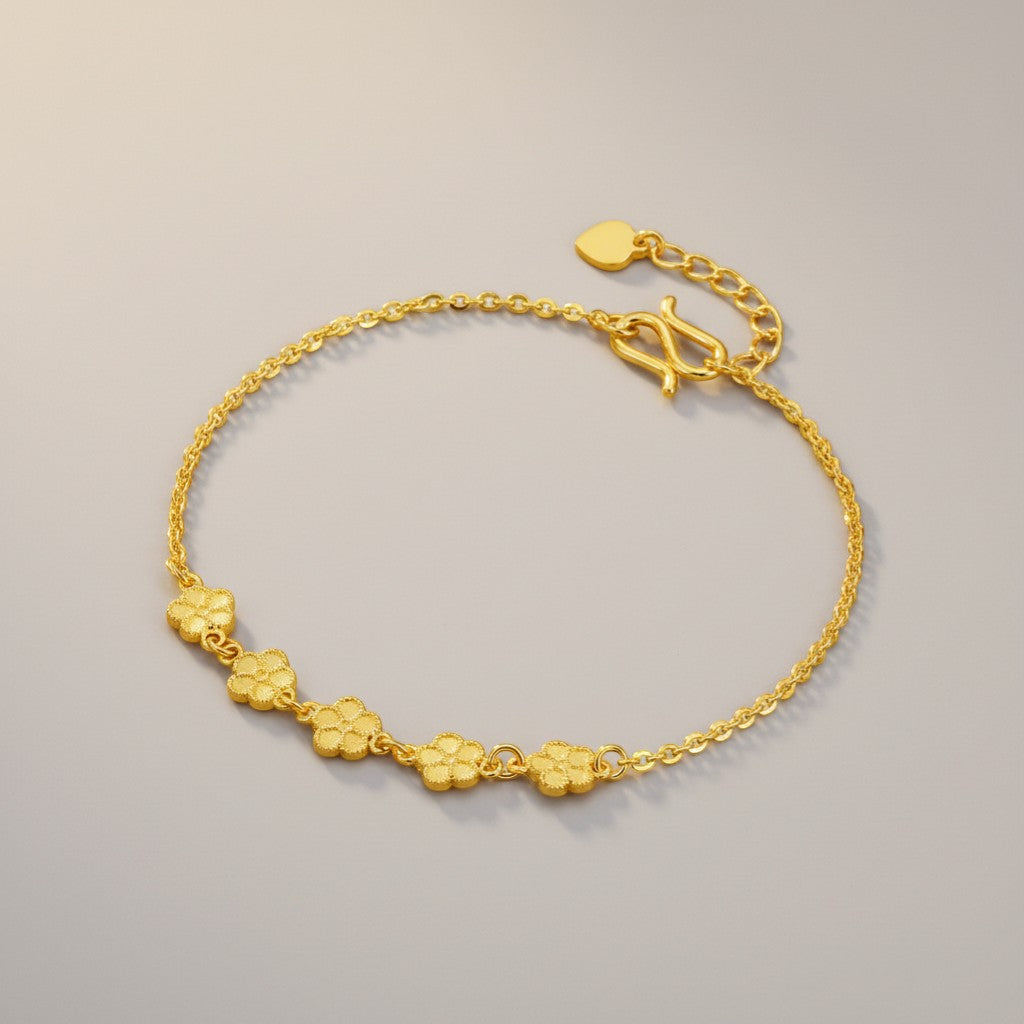 24K 999 Gold Flower Charm Bracelet