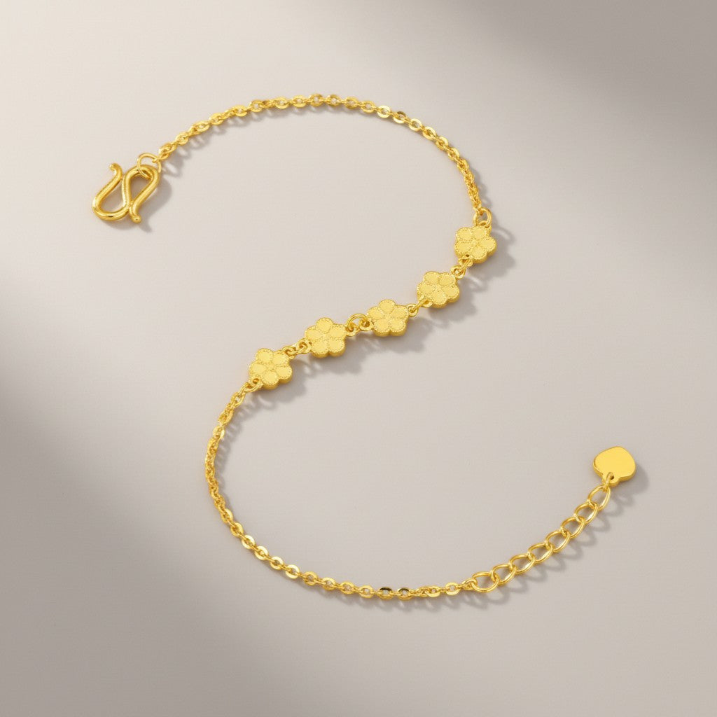 24K 999 Gold Flower Charm Bracelet