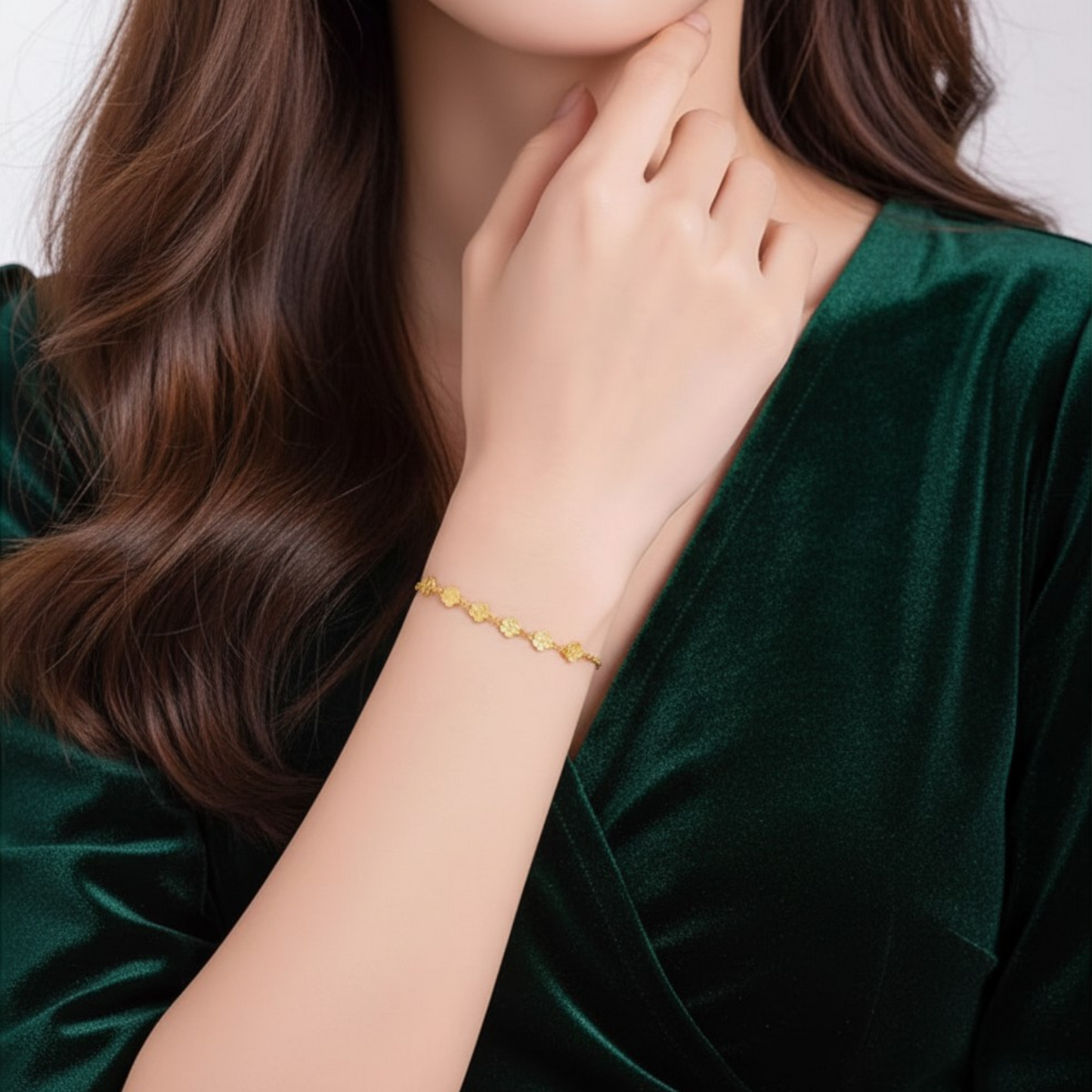 24K 999 Gold Flower Charm Bracelet