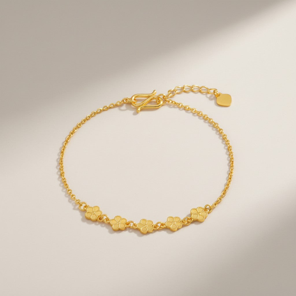 24K 999 Gold Flower Charm Bracelet