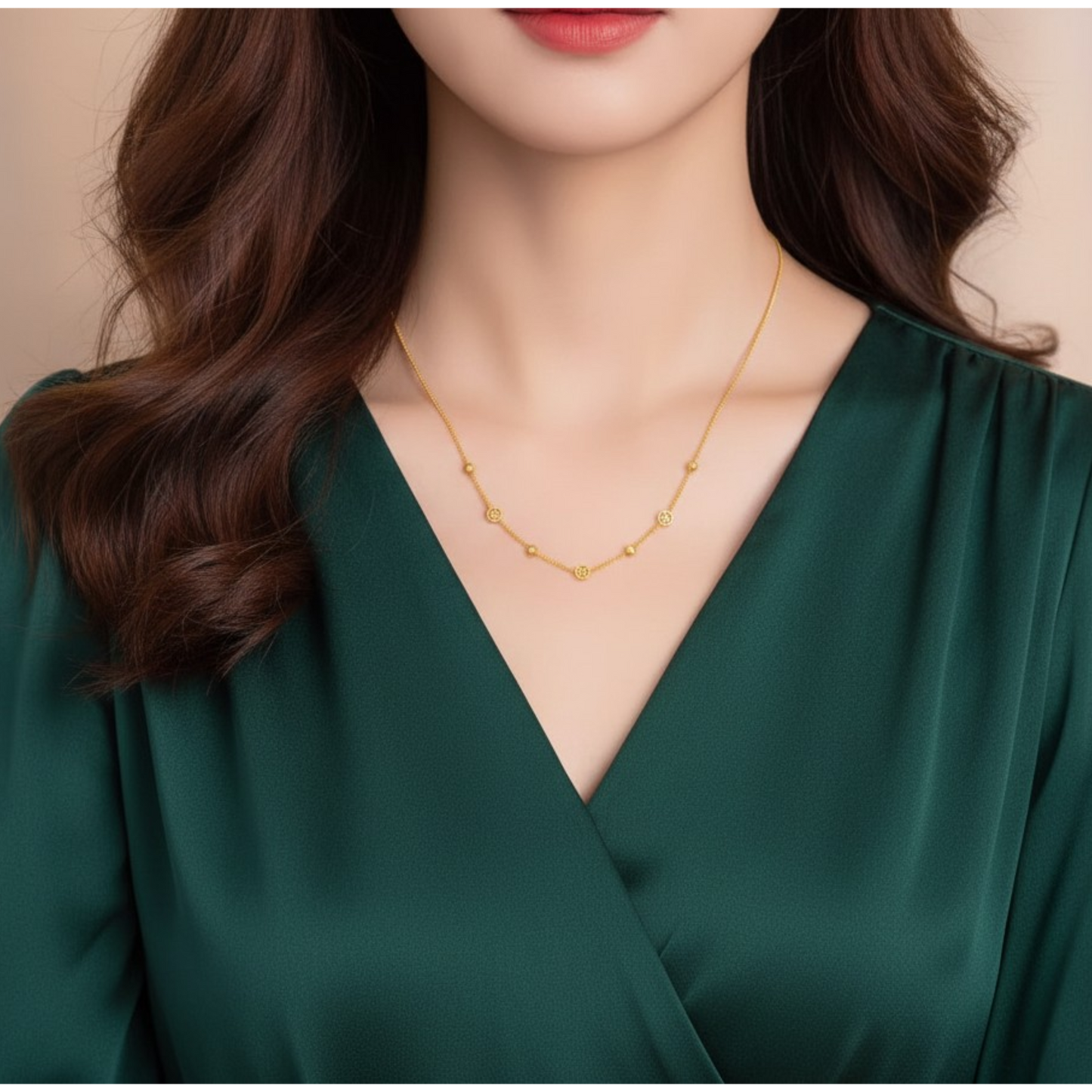 24K 5G Gold Chinese Coins Disco Beads Chain Necklace