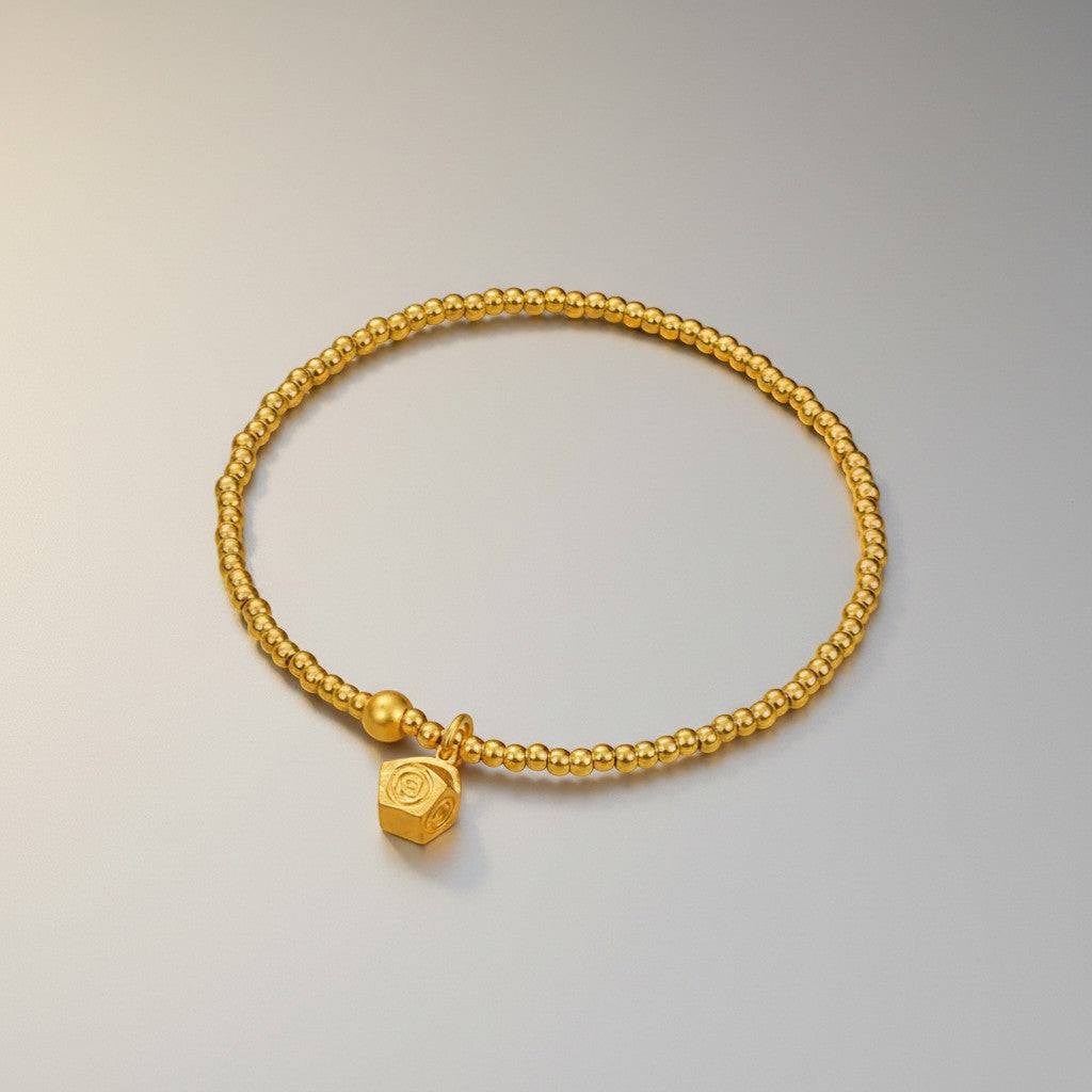 24K Gold Flower Coin Charm Beads Bracelet