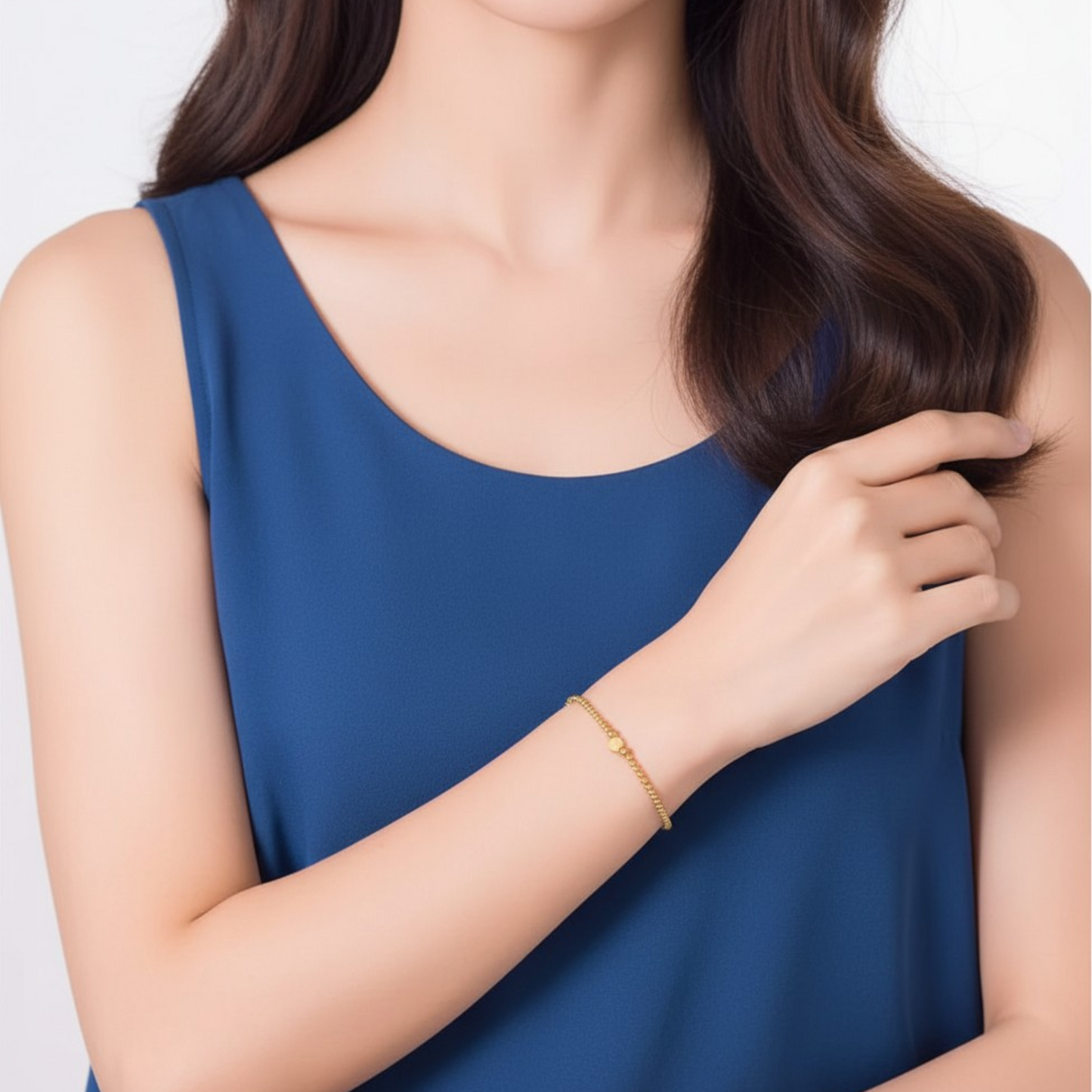 24K Gold Flower Coin Charm Beads Bracelet